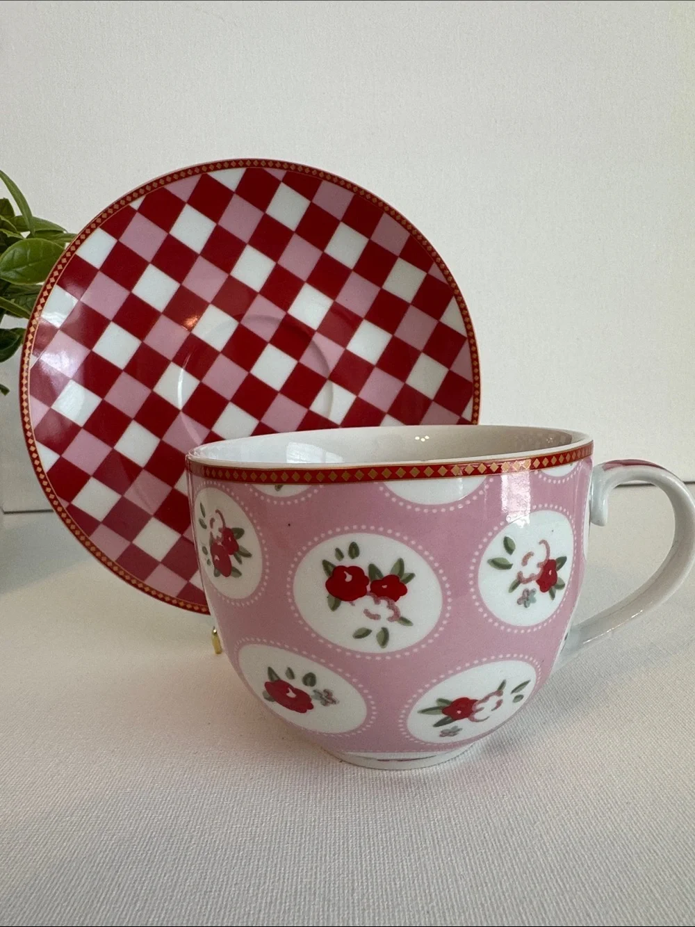 Kent Pottery Red Checkered Tea Set